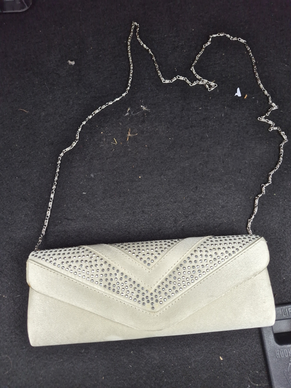 Elegant Silver Studded Evening Clutch with Chain Strap